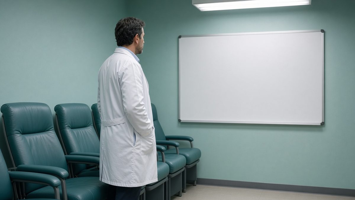Doctor at a clinic intake counter with a stethoscope