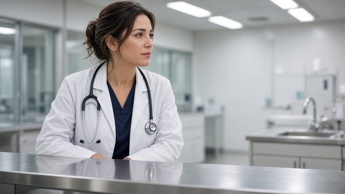 Doctor at a clinic intake counter with a stethoscope